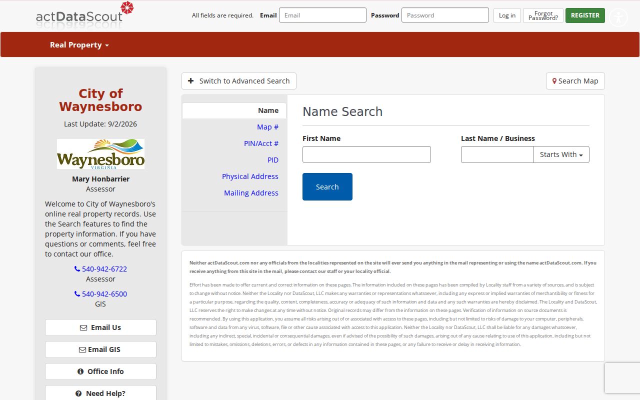 Waynesboro residents directory ACT DataScout property portal access state
