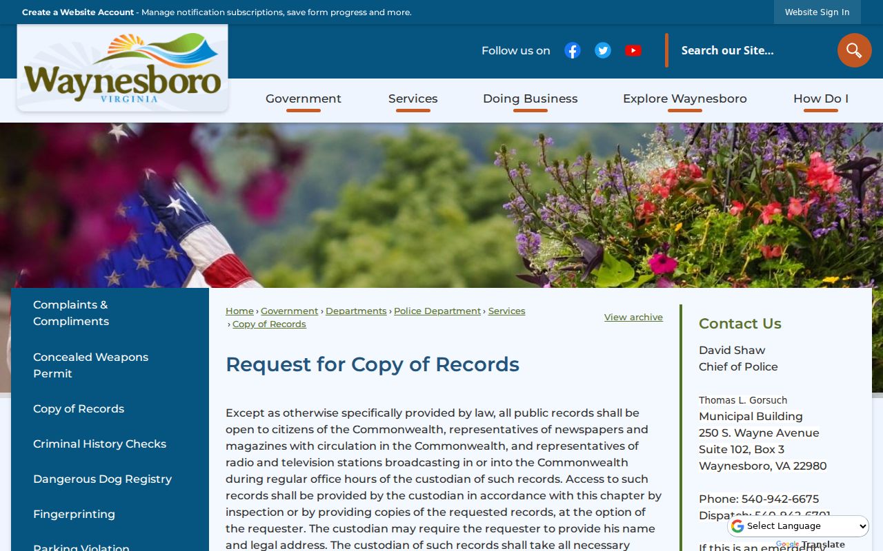 Waynesboro residents directory police records request portal