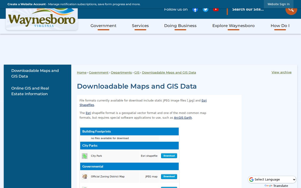 Waynesboro street directory GIS maps and data download page