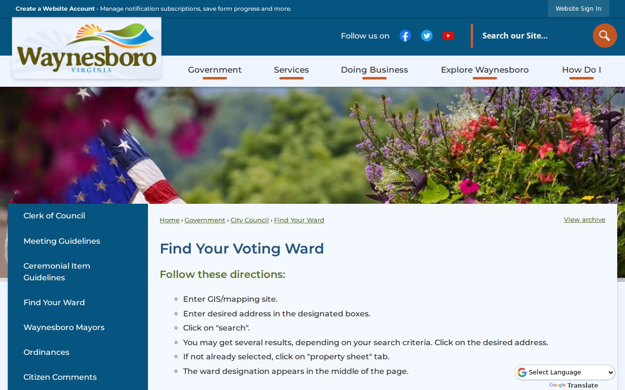 Waynesboro ZIP code directory view of the city ward address search and Property Sheet workflow